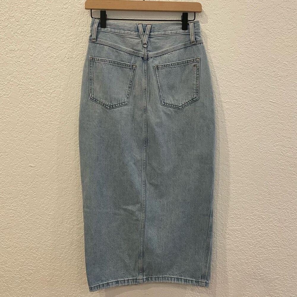Madewell Light Wash Rigid Jean A Line Double Denim Country Cowboy Midi Skirt Siz - Picture 6 of 10